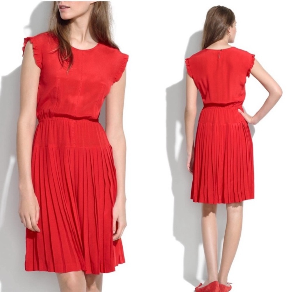 Madewell Silk Drop Pleat Red Dress